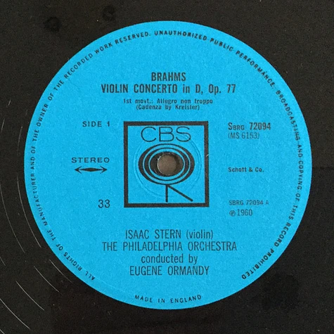 Isaac Stern / Johannes Brahms / Eugene Ormandy, The Philadelphia Orchestra - Violin Concerto In D, Op. 77