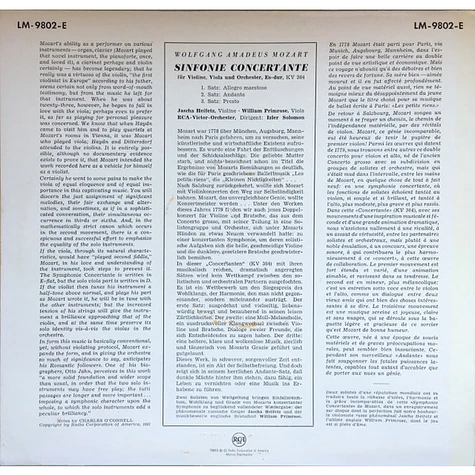 Wolfgang Amadeus Mozart, Jascha Heifetz, WIlliam Primrose - Symphonie Concertante In E-FLat, K.364