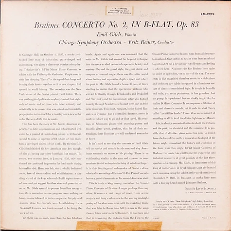 Johannes Brahms - Fritz Reiner, Chicago Symphony Orchestra, Emil Gilels - Brahms Concerto No.2