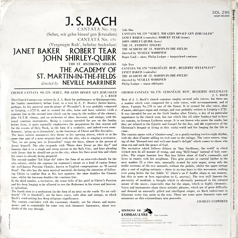 Johann Sebastian Bach, Janet Baker, Robert Tear, John Shirley-Quirk, Sir Neville Marriner, The Academy Of St. Martin-in-the-Fields - Bach: Cantatas No. 159 & 170