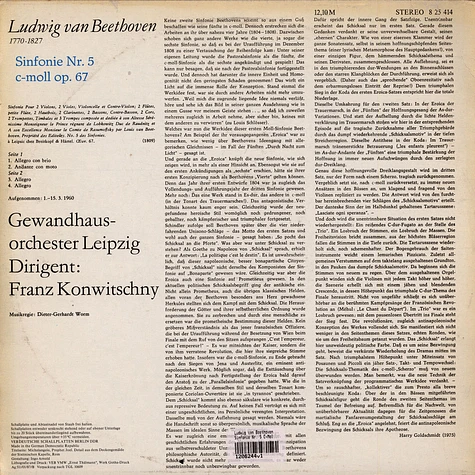 Ludwig van Beethoven - Gewandhausorchester Leipzig, Franz Konwitschny - Sinfonie Nr. 5 C-Moll Op. 67