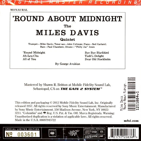 Miles Davis - 'Round About Midnight Numbered Hybrid Mono SACD