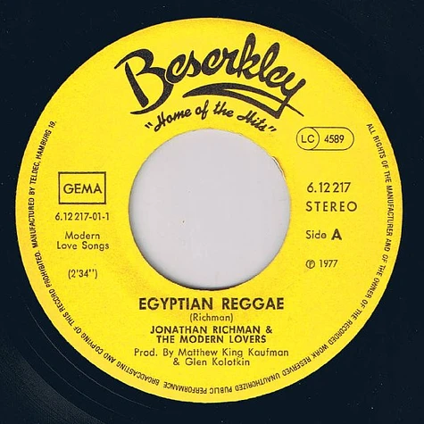 Jonathan Richman & The Modern Lovers - Egyptian Reggae / Ice Cream Man