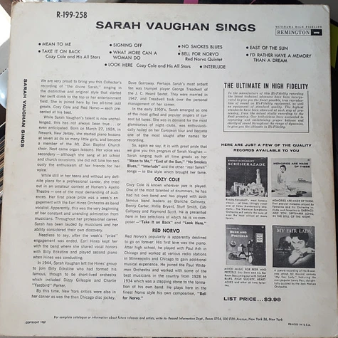 Sarah Vaughan - Sarah Vaughan Sings Sweet And Sultry