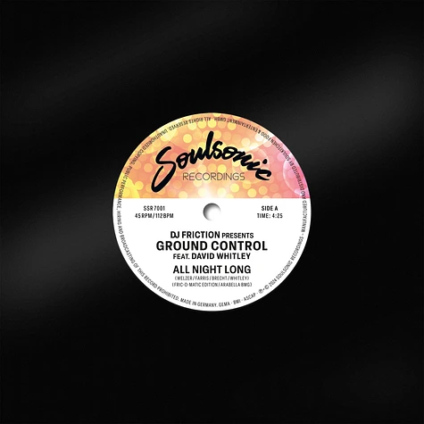 DJ Friction Presents Ground Control - All Night Long / Funkin' On The One Black Vinyl Edition