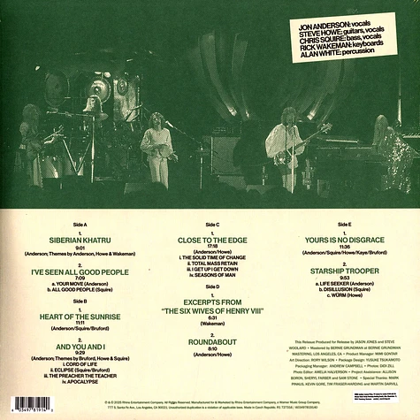 Yes - Live At The Rainbow London E Record Store Day 2025 Edition