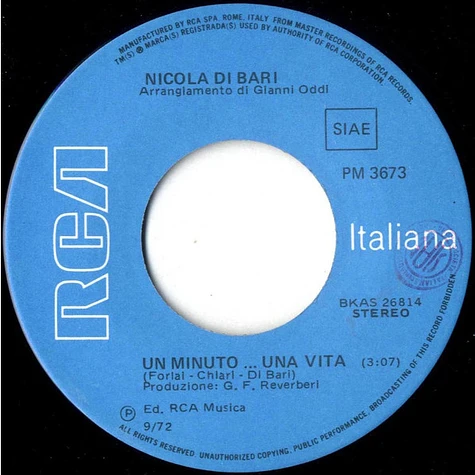 Nicola Di Bari - Occhi Chiari / Un Minuto... Una Vita