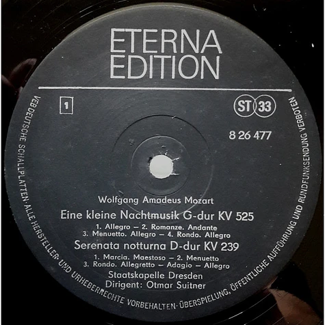 Wolfgang Amadeus Mozart, Staatskapelle Dresden, Otmar Suitner - Eine Kleine Nachtmusik G-dur KV 525 / Serenata Notturna D-dur KV 239 / Serenade F-dur KV 101 / Notturno D-dur KV 286