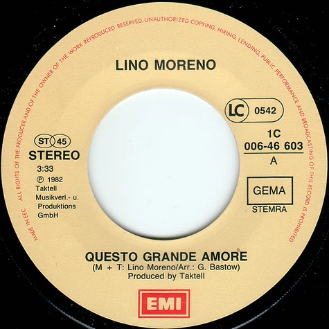 Lino Moreno - Questo Grande Amore / Noi