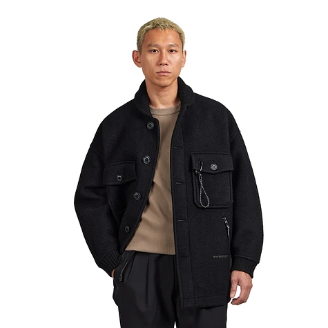 and wander - Wool Shaggy Jacket Long (Black) | HHV