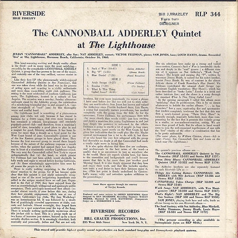 The Cannonball Adderley Quintet - At The Lighthouse