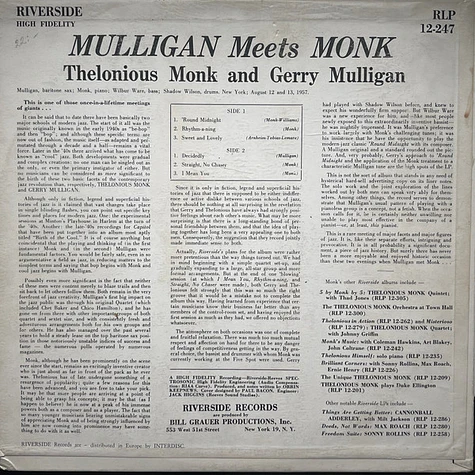 Thelonious Monk & Gerry Mulligan - Mulligan Meets Monk