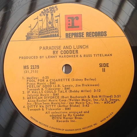 Ry Cooder - Paradise And Lunch