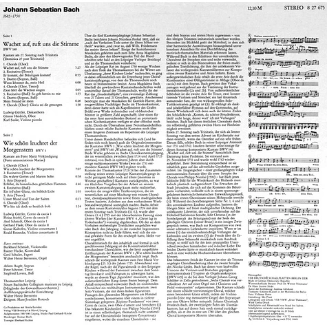 Johann Sebastian Bach - Arleen Auger, Peter Schreier, Siegfried Lorenz, Thomanerchor, Neues Bachisches Collegium Musicum Leipzig, Hans-Joachim Rotzsch - Wachet Auf, Ruft Uns Die Stimme BWV 140 - Wie Schön Leuchtet Der Morgenstern BWV 1