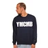 YMCMB - White Print on Navy Crew Sweater