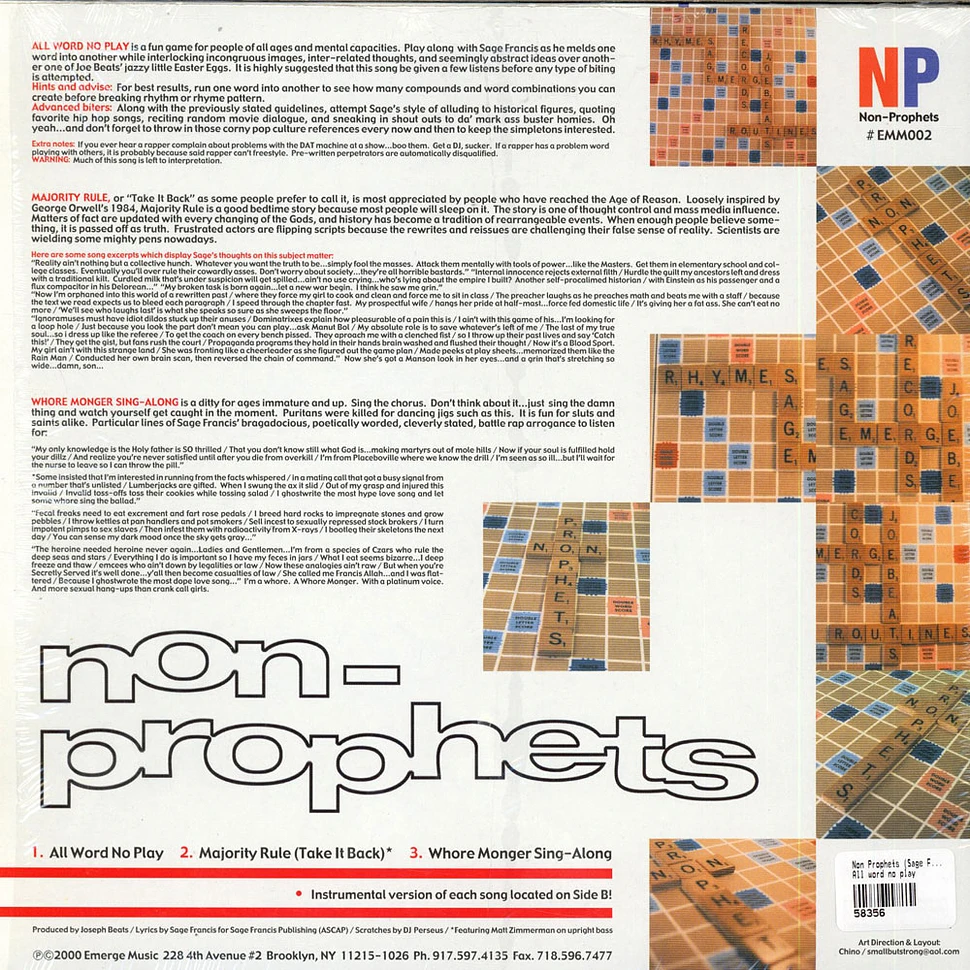 Non Prophets (Sage Francis & Joe Beats) - All word no play
