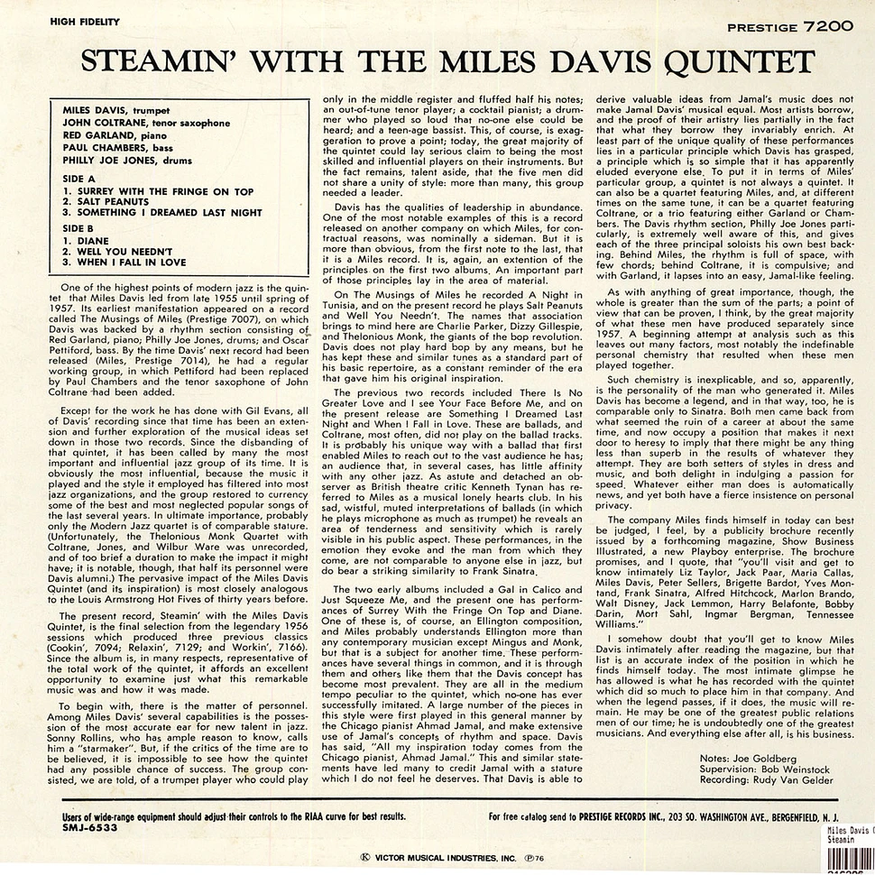 The Miles Davis Quintet - Steamin' With The Miles Davis Quintet