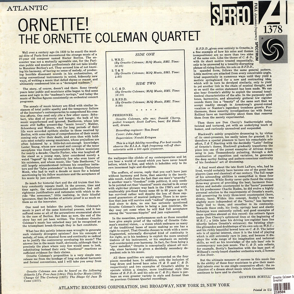 The Ornette Coleman Quartet - Ornette!