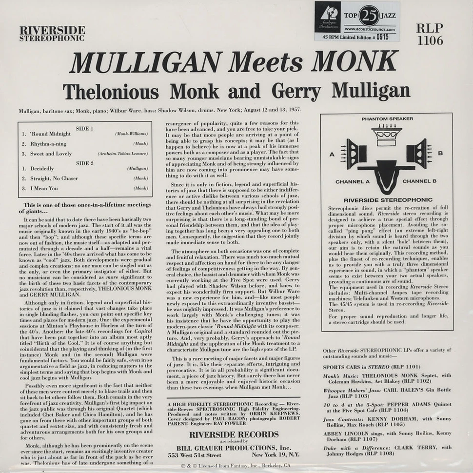 Gerry Mulligan meets Thelonious Monk - Gerry Mulligan meets Thelonious Monk