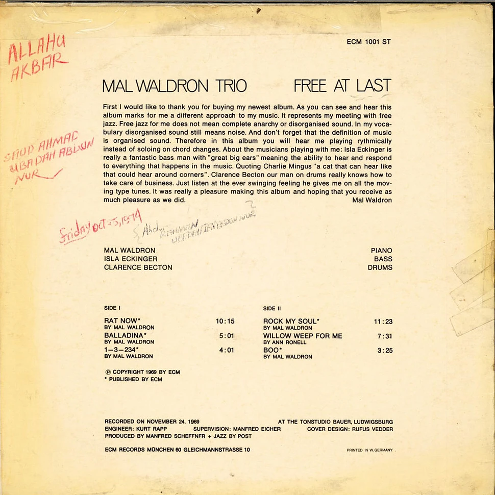 Mal Waldron Trio - Free At Last