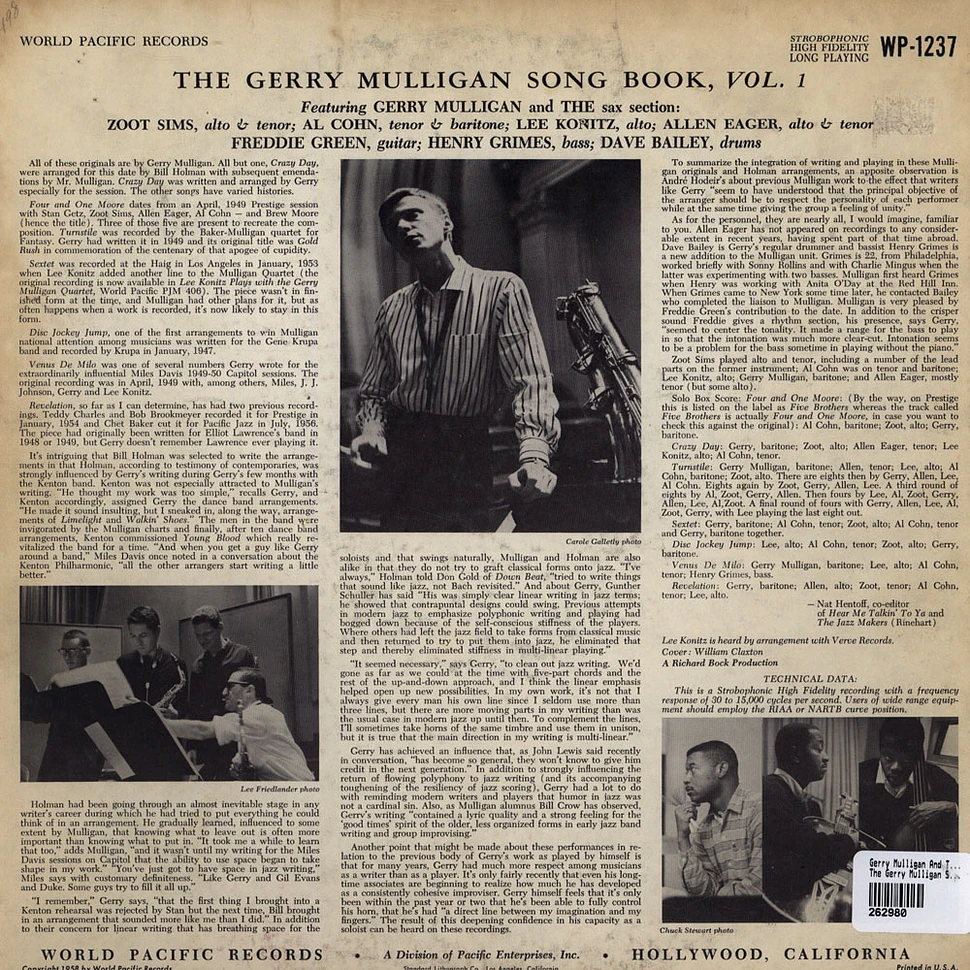 Gerry Mulligan And The Sax Section - The Gerry Mulligan Songbook Volume 1