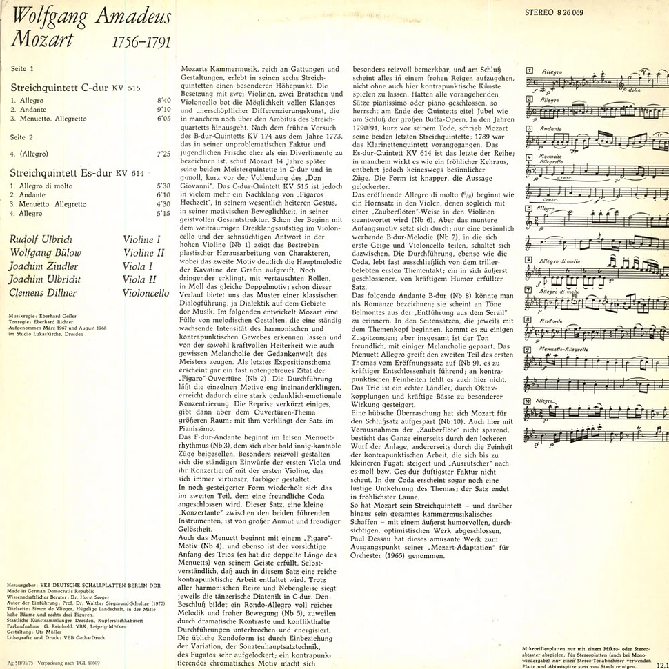 W.A. Mozart / Ulbrich Quartett +Ulbricht - Streichquintett KV 515 & KV 614