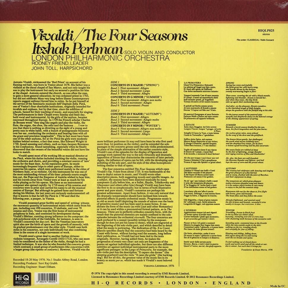 Vivaldi / Perlman / Royal Philharmonic Orchestra - Four Seasons