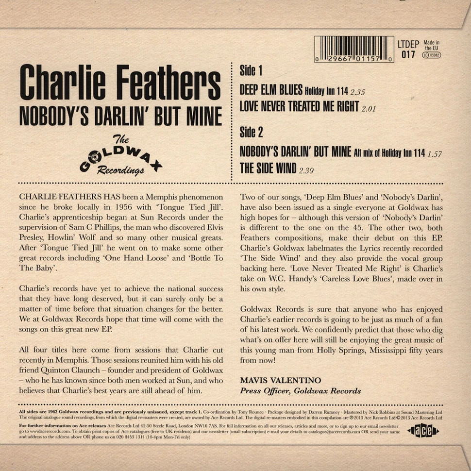 Charlie Feathers - Nobody’s Darlin’ But Mine - The Goldwax Recordings