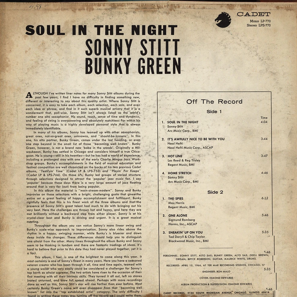 Sonny Stitt & Bunky Green - Soul In The Night