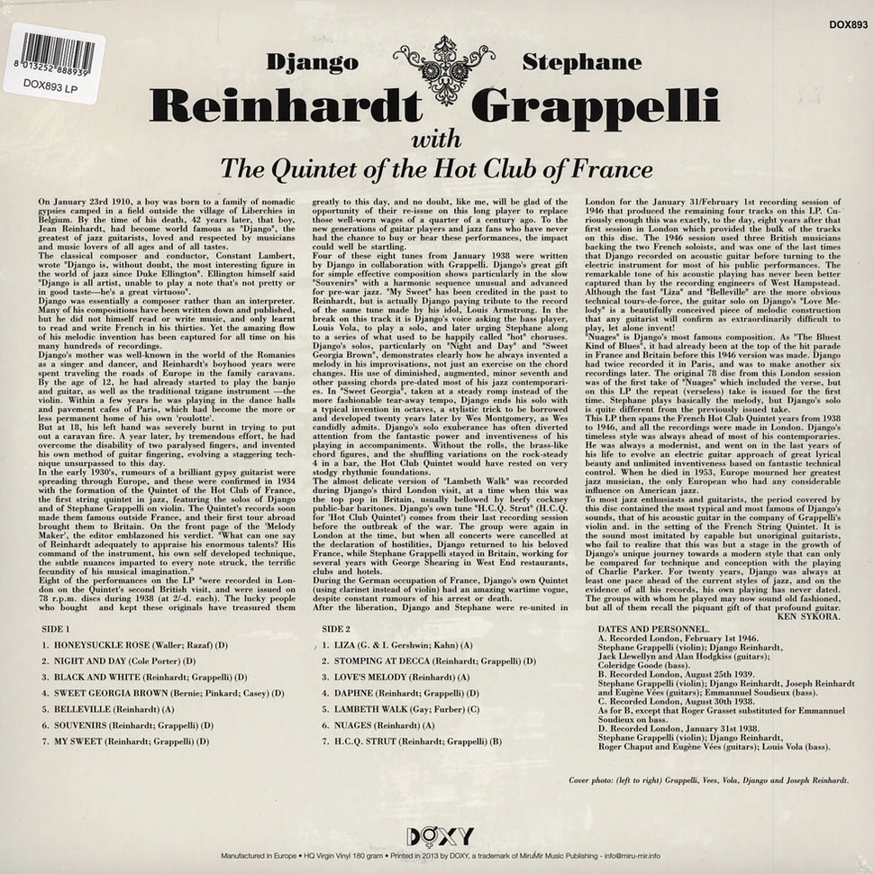 Django Reinhardt & Stephane Grappelli - With The Quintet Of The Hot Club Of France