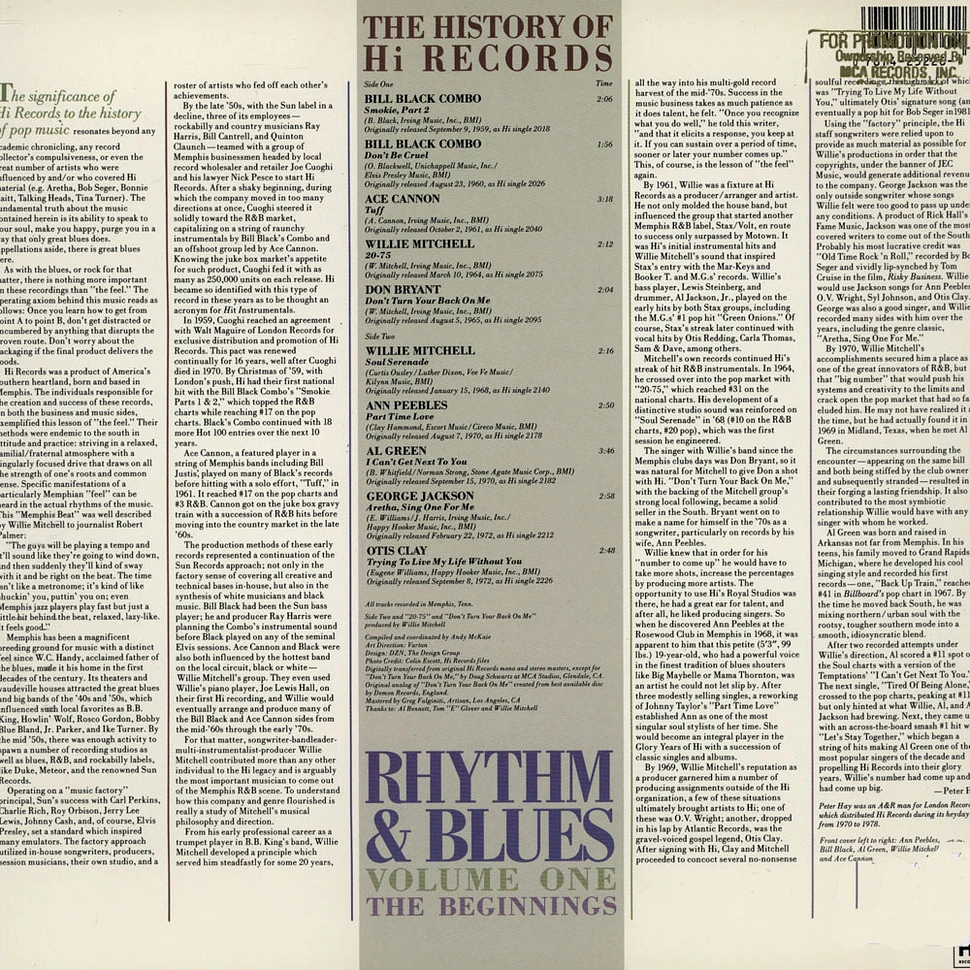 V.A. - The History Of Hi Records Rhythm & Blues Volume One The Beginnings