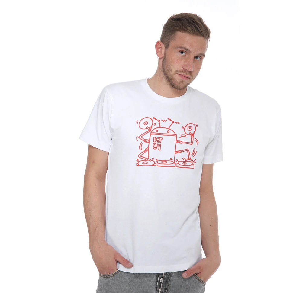 Robot DJ - 1984 White With Red Ink T-Shirt