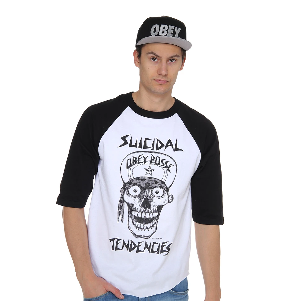 Obey x Suicidal Tendencies - Flip Cap Skull Baseball T-Shirt