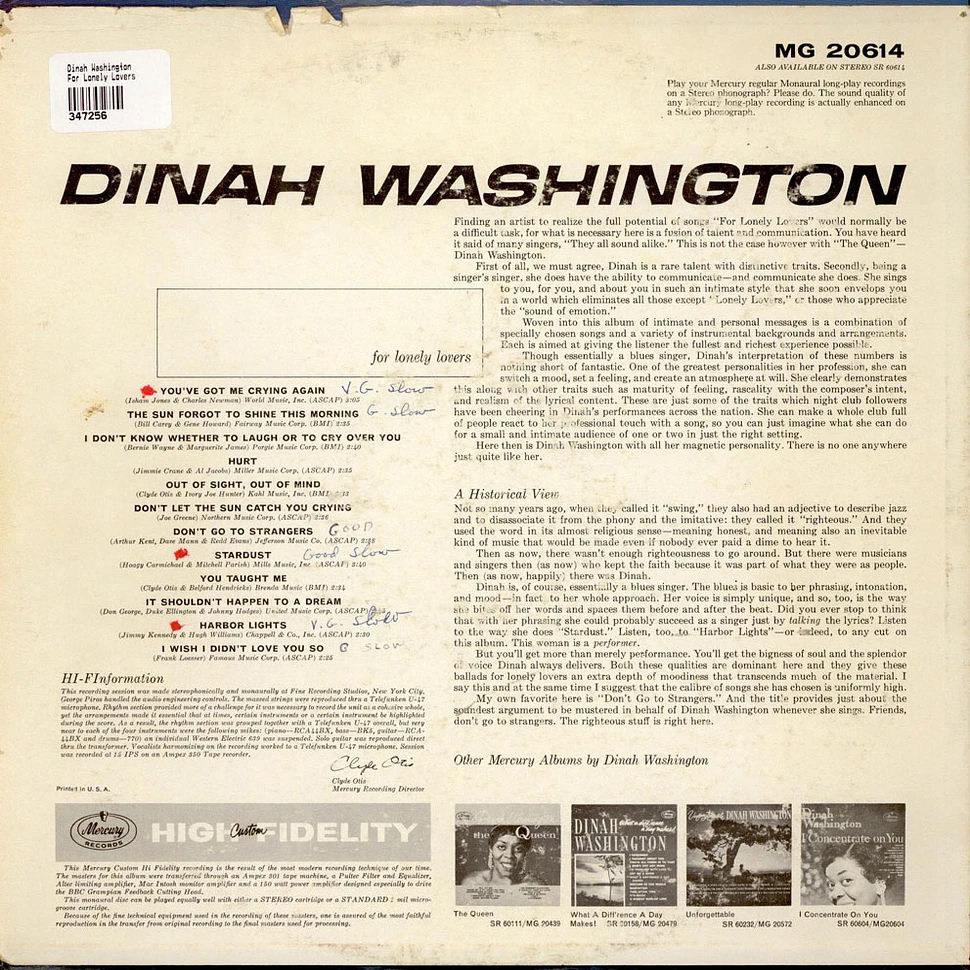 Dinah Washington - For Lonely Lovers