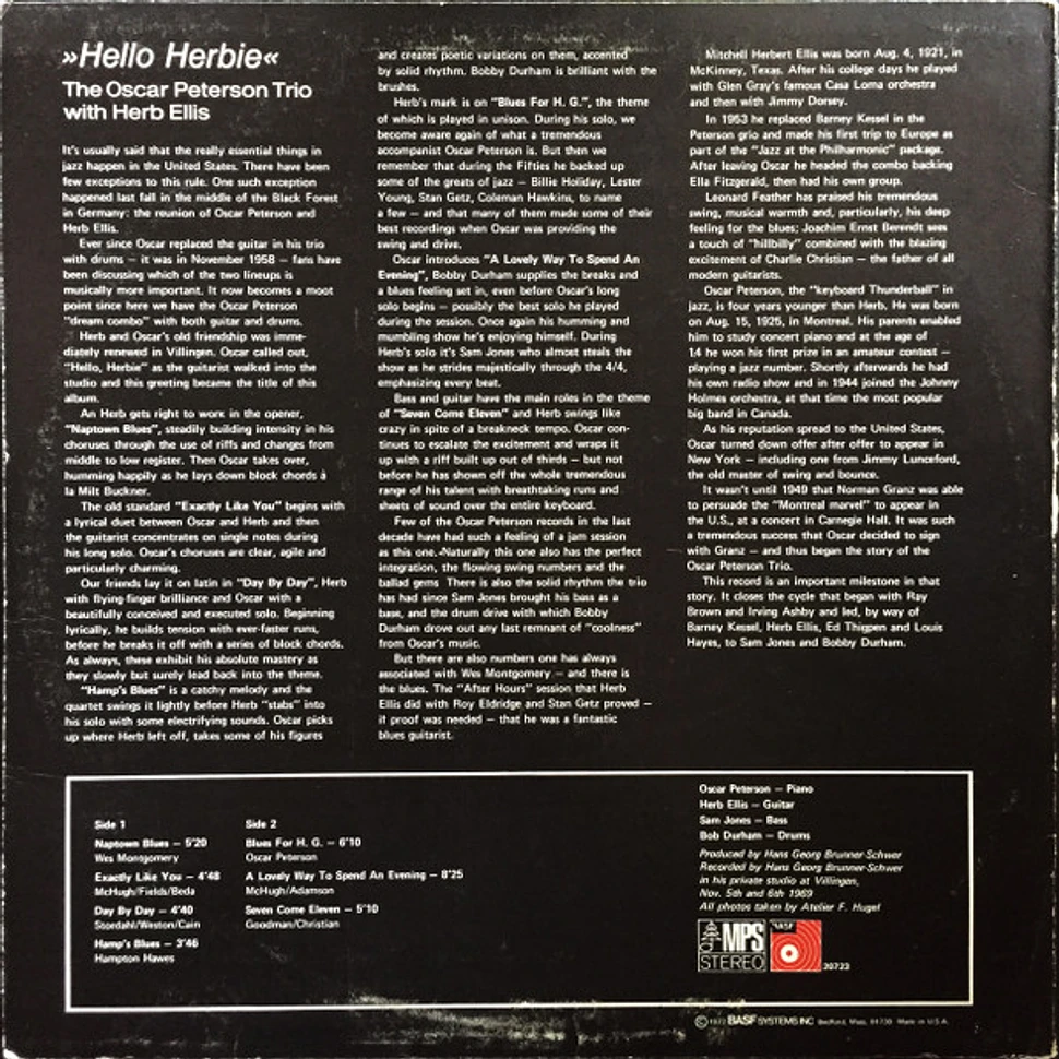 The Oscar Peterson Trio With Herb Ellis Hello Herbie Vinyl LP 1972 US Original HHV