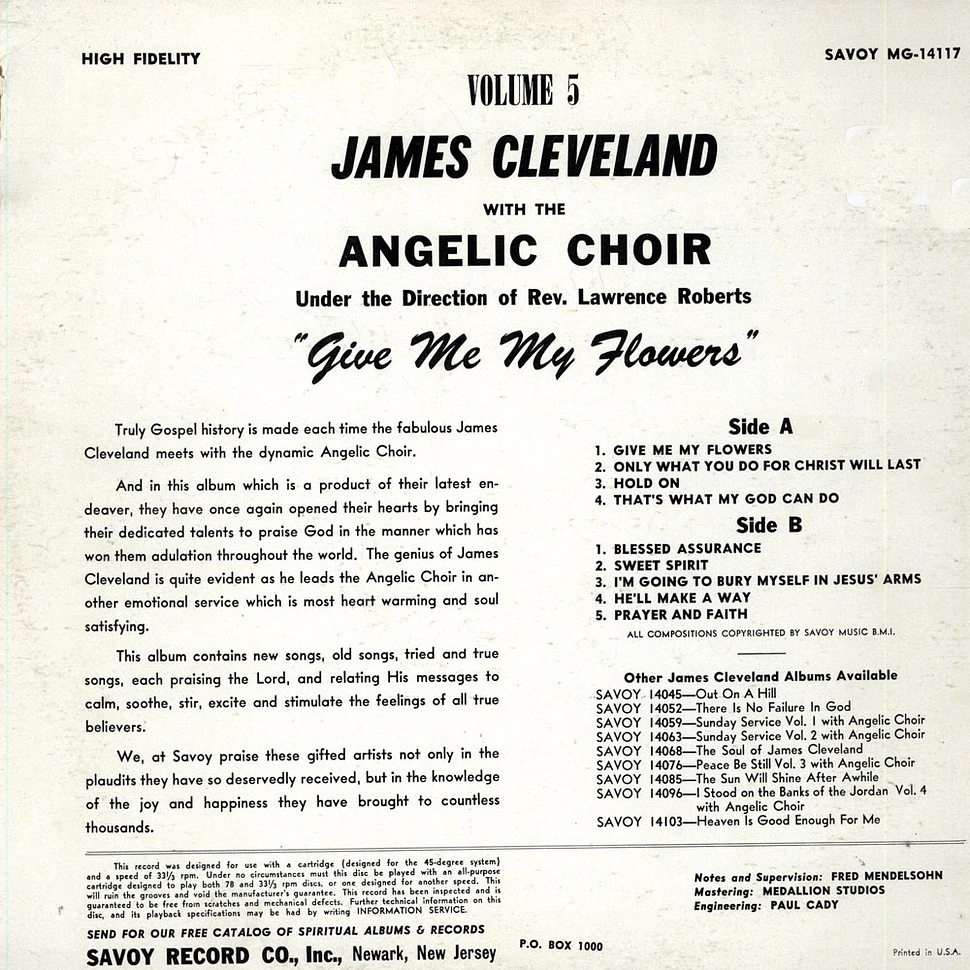 Rev. James Cleveland With The Angelic Choir - Volume 5 'Give Me My Flowers'