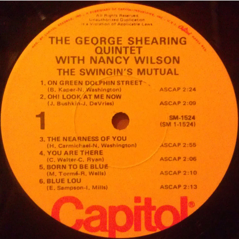 The George Shearing Quintet With Nancy Wilson - The Swingin's Mutual