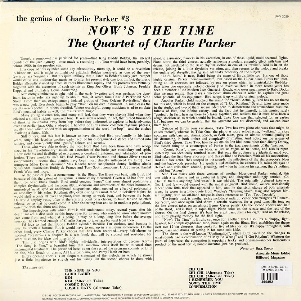 The Charlie Parker Quartet - Now's The Time