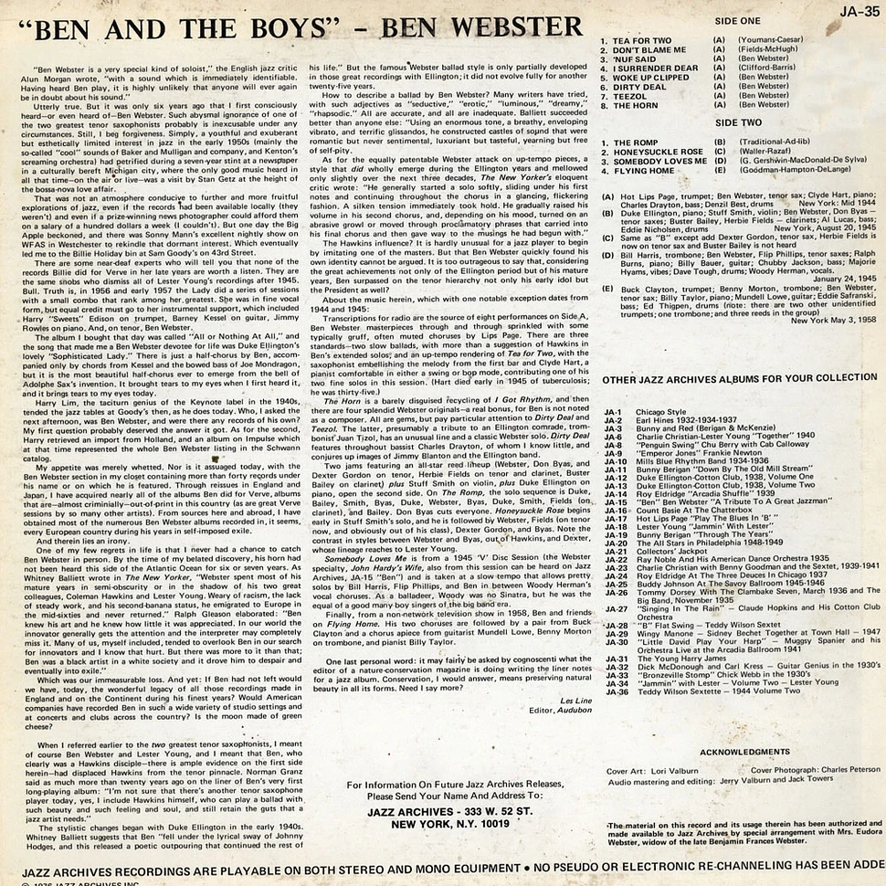 Ben Webster - Ben And The Boys