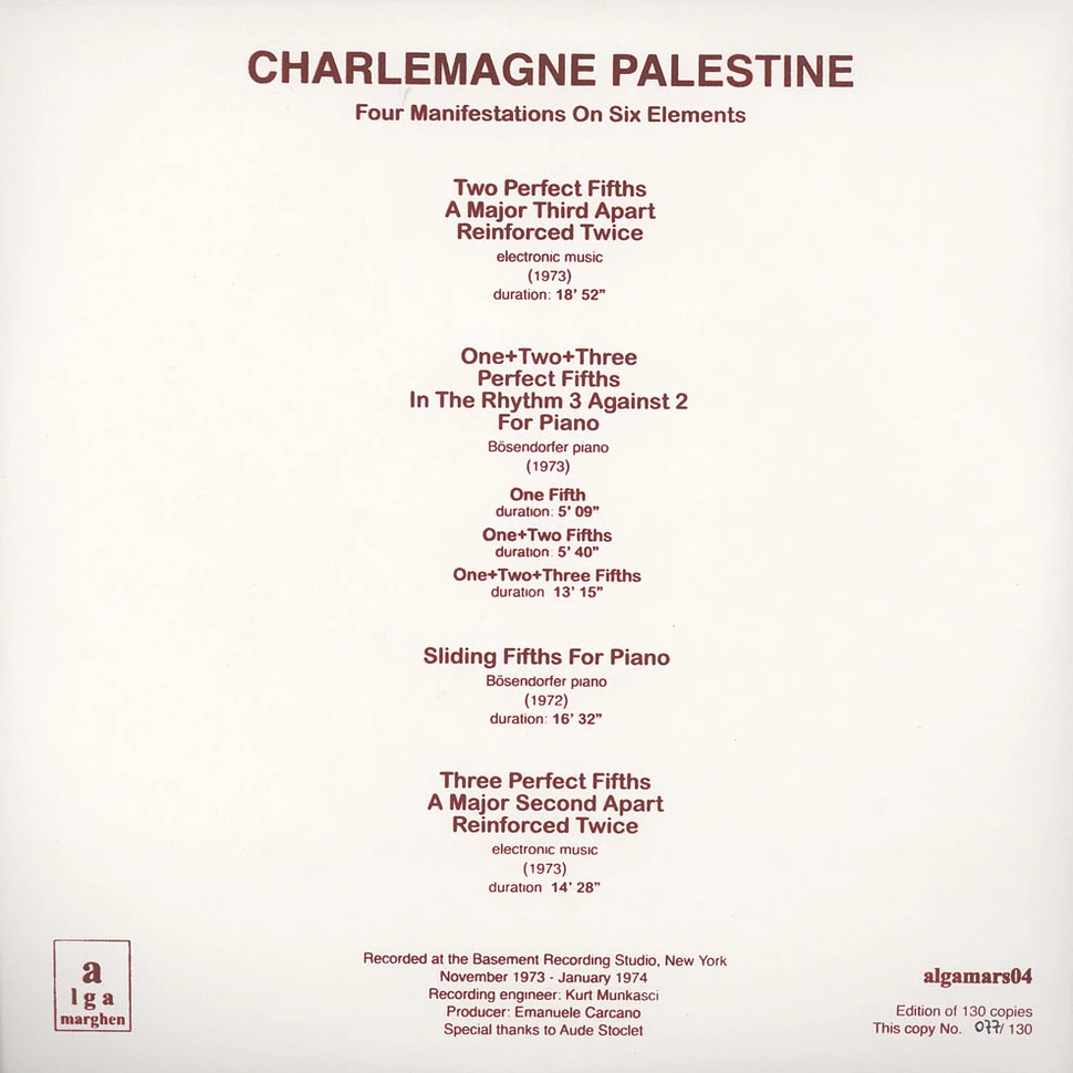 Charlemagne Palestine - Four Manifestations On Six Elements