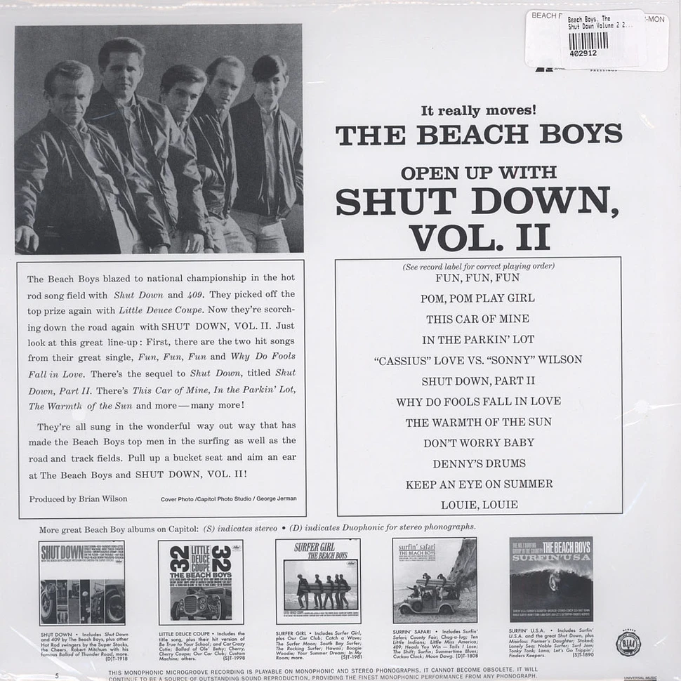 The Beach Boys - Shut Down Volume 2 200g Vinyl, Mono Edition