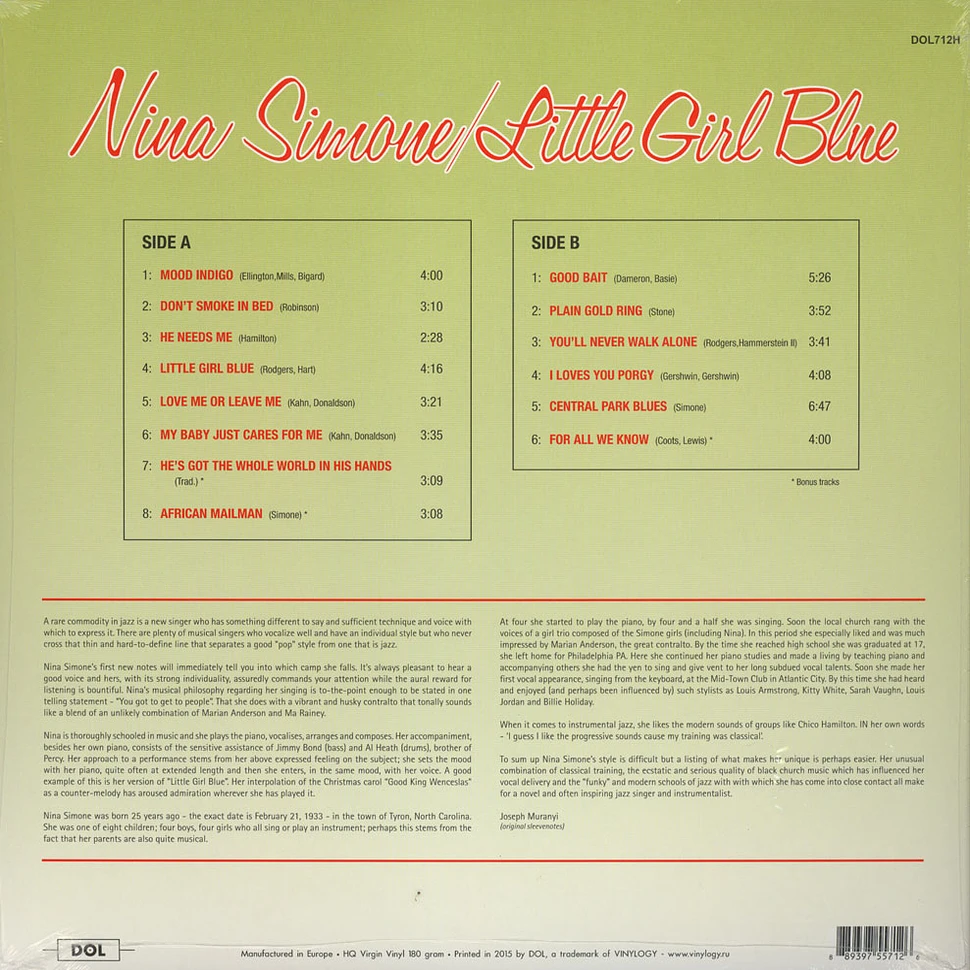 Nina Simone - Little Girl Blue 180g Vinyl Edition