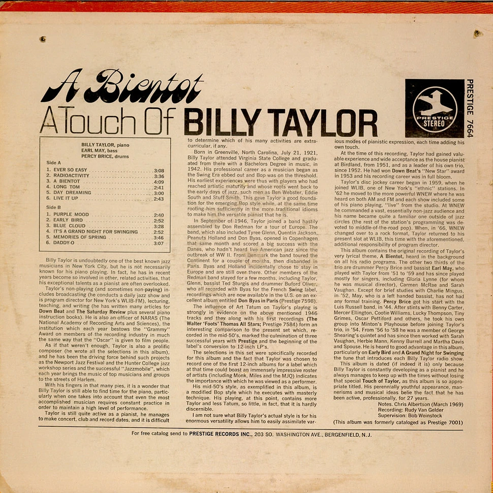 Billy Taylor Trio - A Bientot A Touch Of Taylor