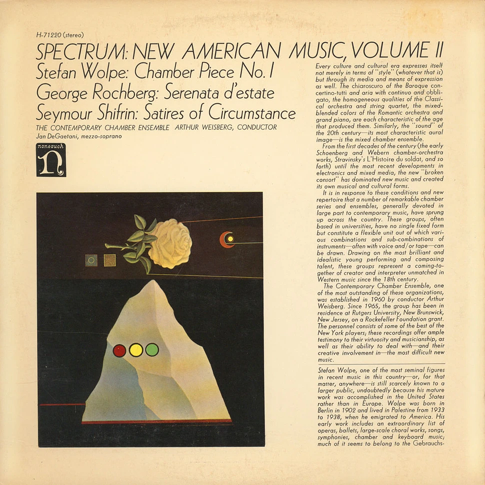 Stefan Wolpe / George Rochberg / Seymour Shifrin - Contemporary Chamber Ensemble, Arthur Weisberg, Jan DeGaetani - Spectrum: New American Music, Volume II
