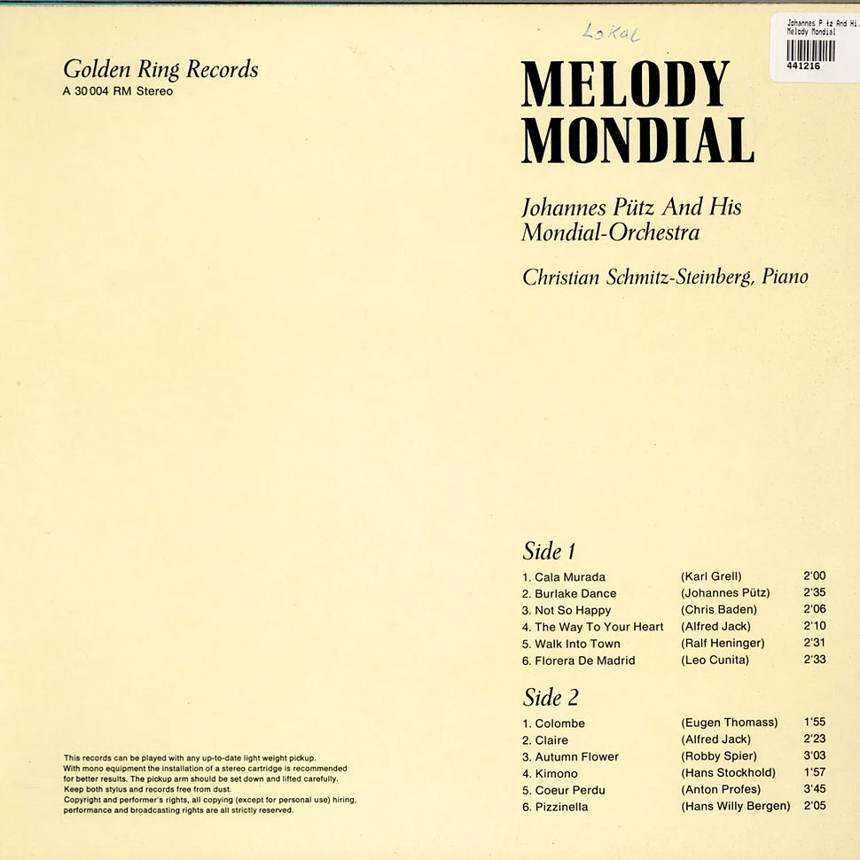 Johannes Pütz And His Mondial-Orchestra - Melody Mondial