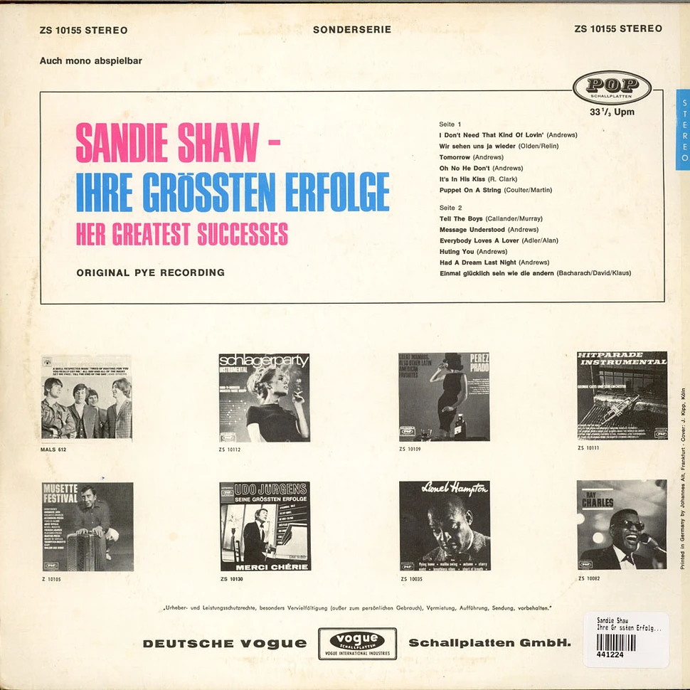 Sandie Shaw - Ihre Grössten Erfolge - Her Greatest Hits - Ses Plus Grands Succès