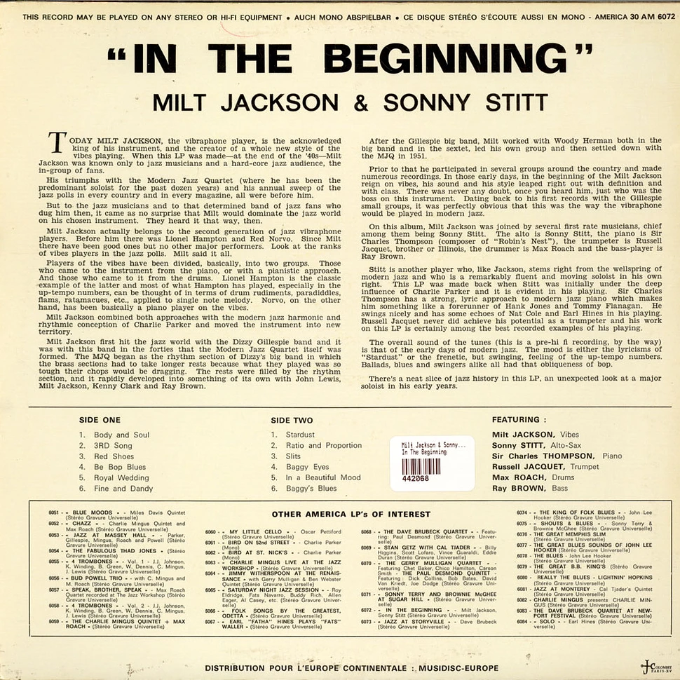 Milt Jackson & Sonny Stitt - In The Beginning