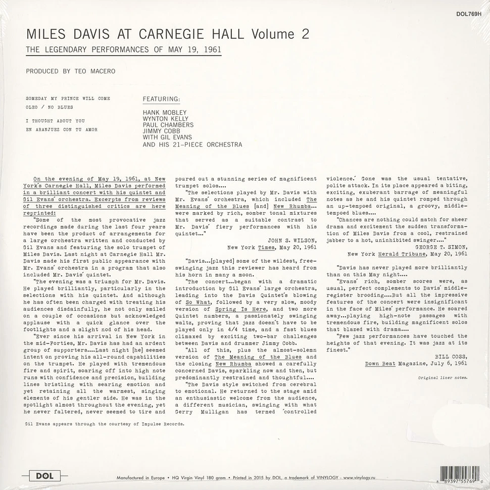 Miles Davis - At The Carnegie Hall Part Two 180g Vinyl Edition