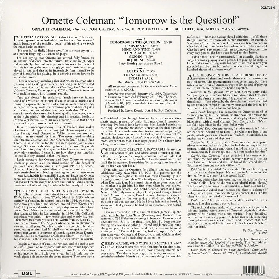 Ornette Coleman - Tomorrow Is The Question 180g Vinyl Edition