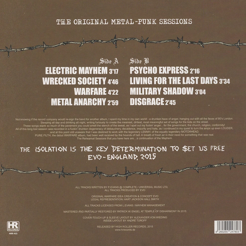Warfare - Metal Anarchy: The Original Metal-Punk Sessions Black Vinyl Edition